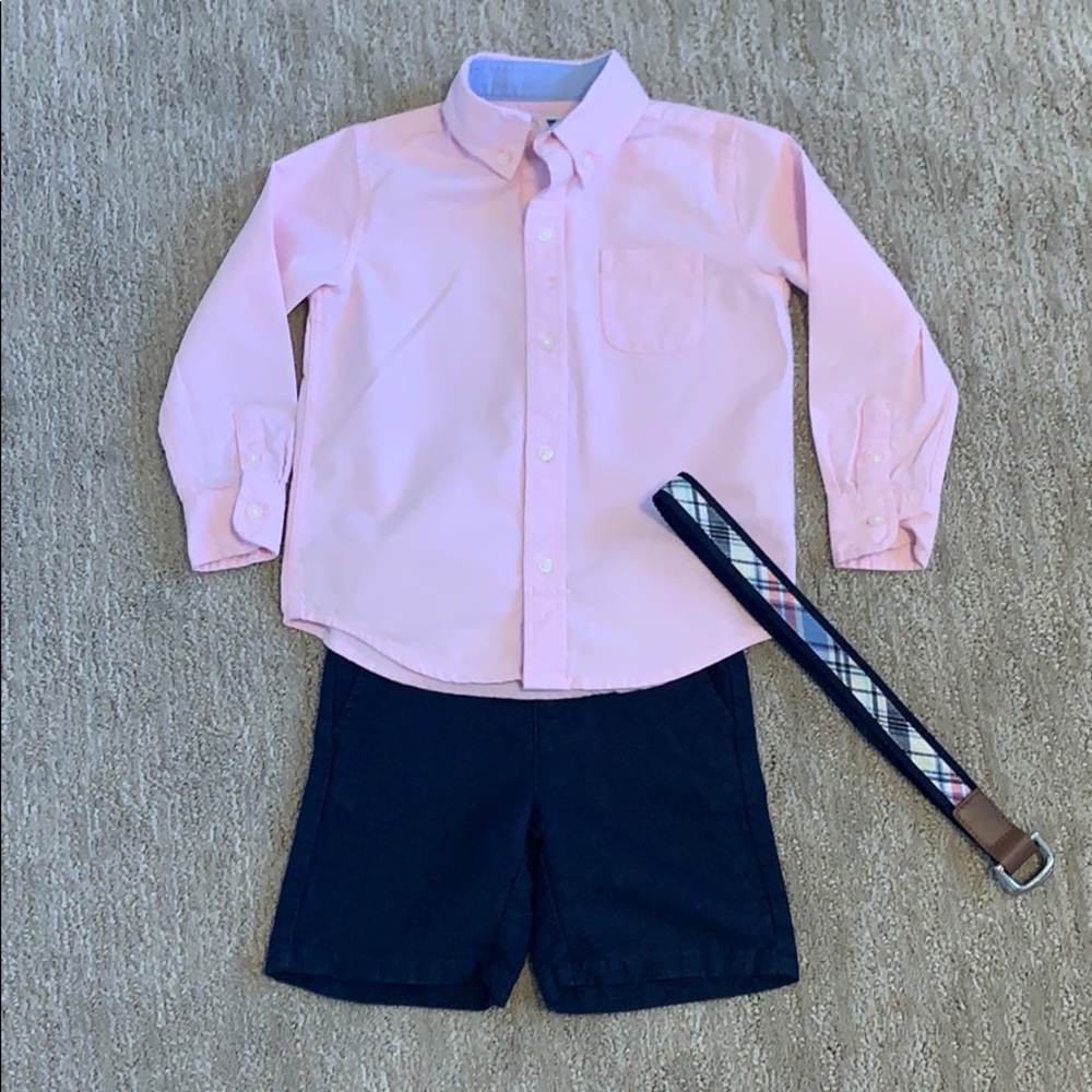 Janie and Jack Oxford, linen shorts and belt